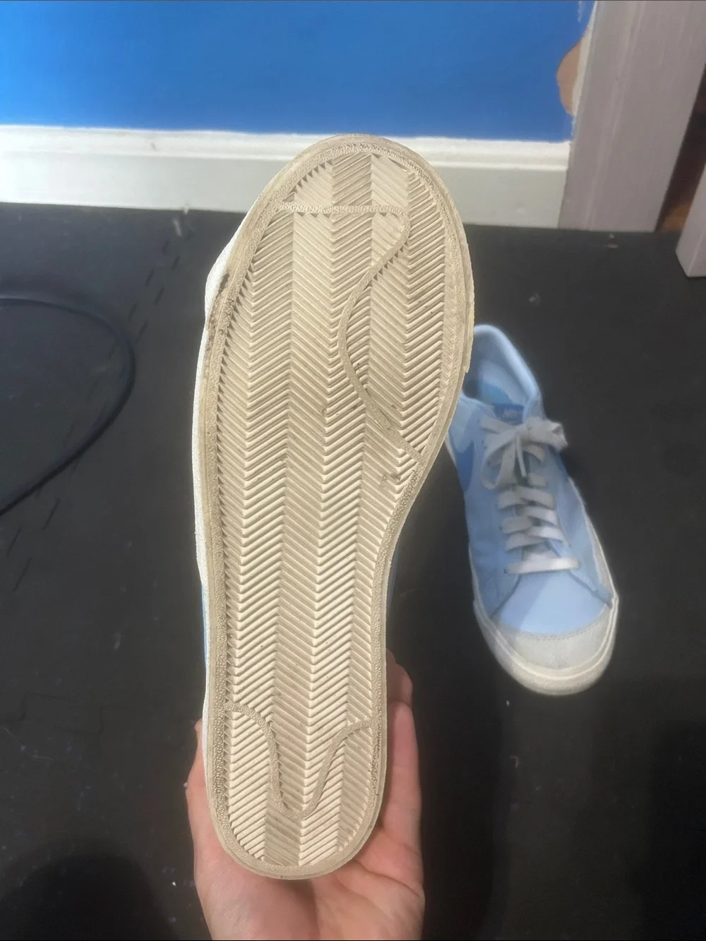Nike Light Blue and White Low-Top Sneakers with Blue Swoosh